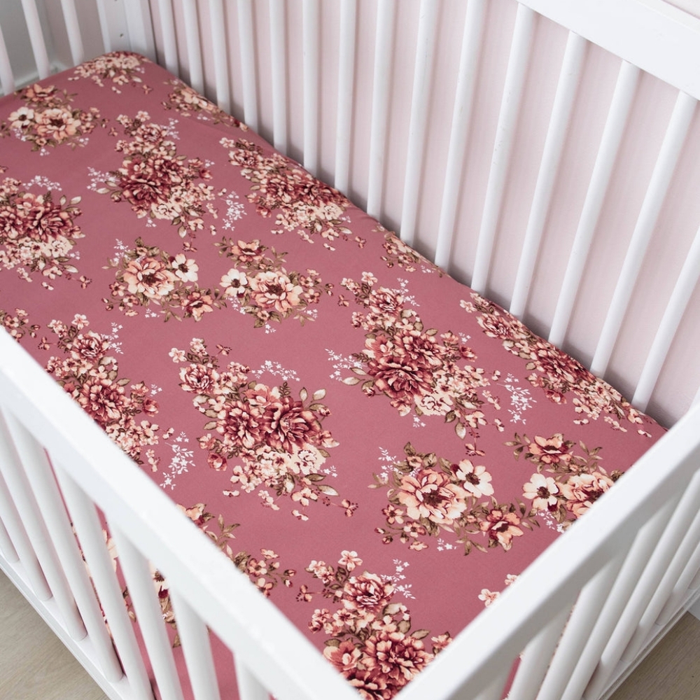 Little Miss Dessa | Knit Jersey Crib Sheet | Cherry Blossom